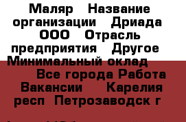 Маляр › Название организации ­ Дриада, ООО › Отрасль предприятия ­ Другое › Минимальный оклад ­ 18 000 - Все города Работа » Вакансии   . Карелия респ.,Петрозаводск г.